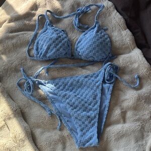 Stylish Blue Textured Bikini Set